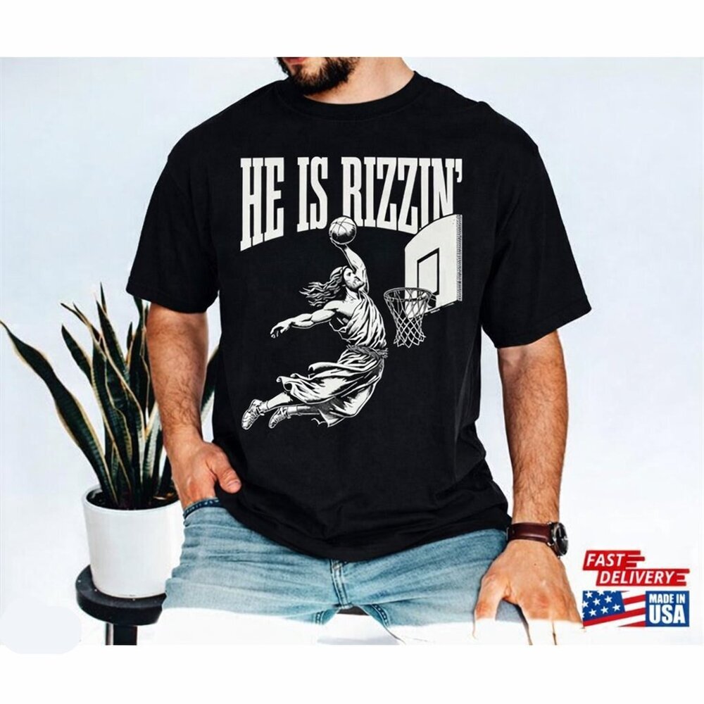 He Is Rizzin Jesus Playing Basketball Retro Faith T-Shirt